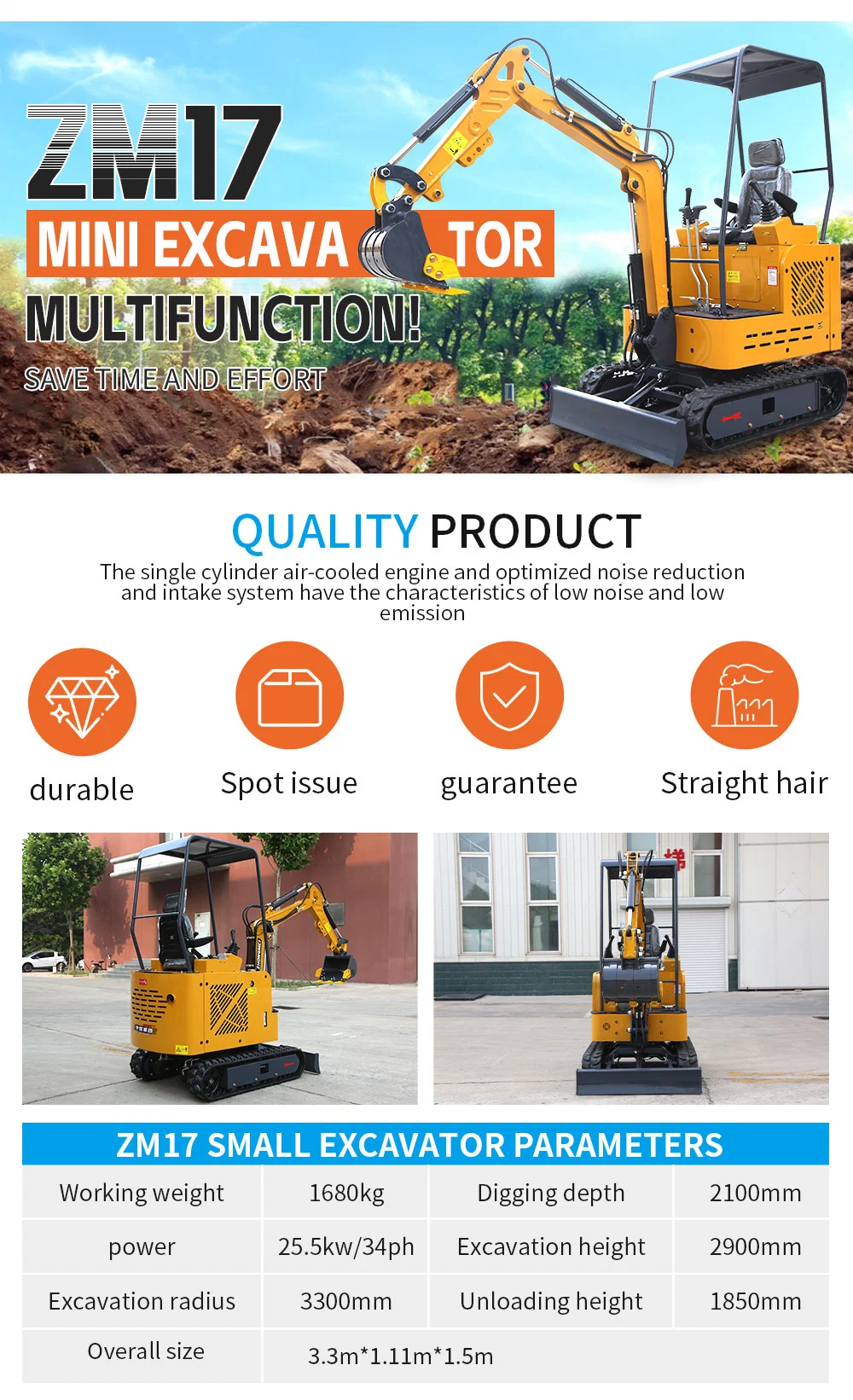 Home Garden Farm 1.7t Digging Pit Planting Trees Micro Small Digger Earthwork Projects Road Repair Municipal Construction Compact Mini Mining Crawler Excavator